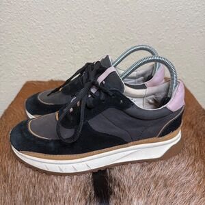 Madewell Kickoff Trainer Sneakers Womens 7.5 Colorblock Leather Suede Black Pink